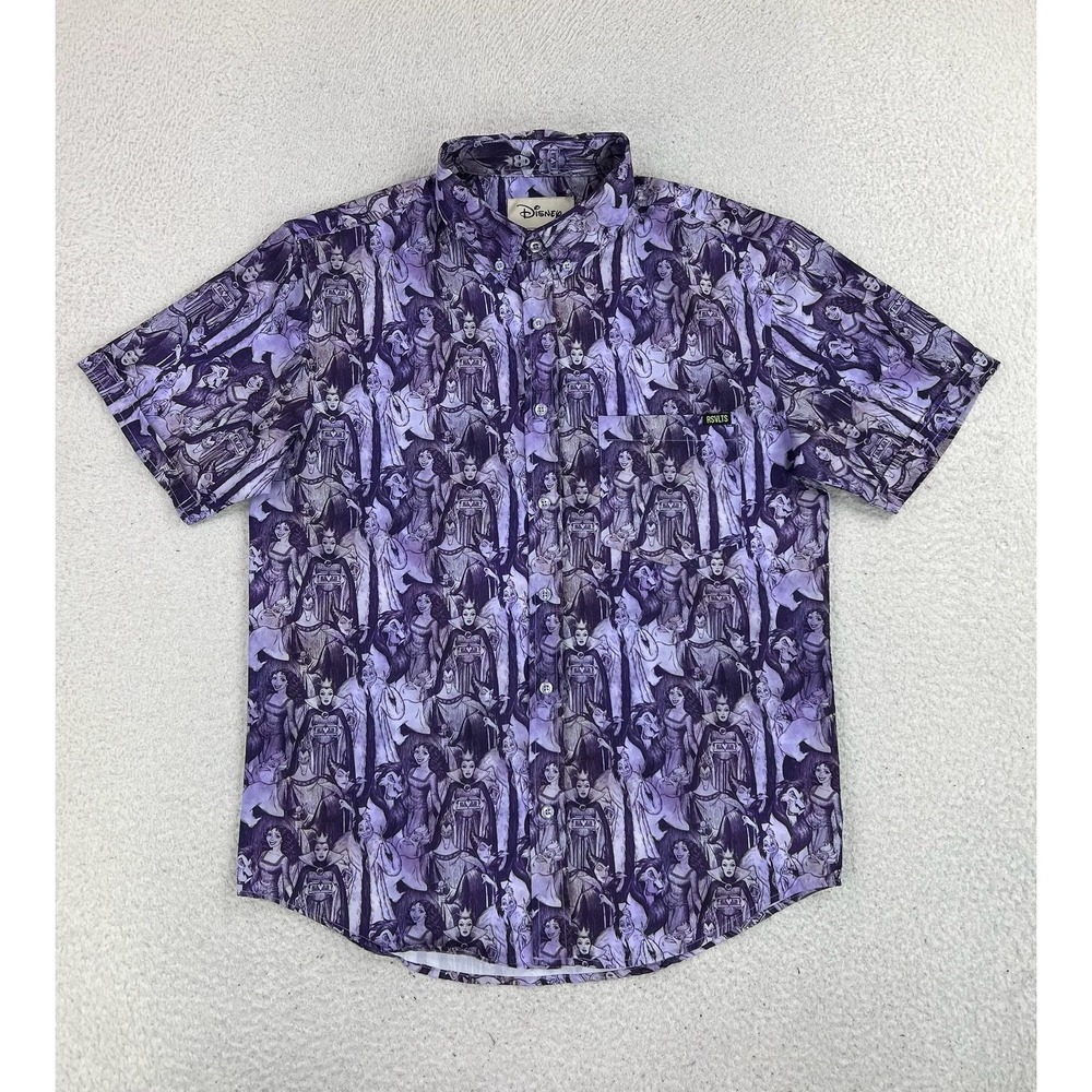RSVLTS Shirt Mens Medium Purple Disney Villains Graphic KUNUFLEX S/S Button Up